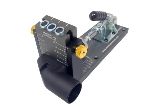 Pocket Hole Jig Kit M1 Pro Grade Adjustable Depth Pocket Screw Jig Heavy Duty Drill Jig with drill guide and dust spout.