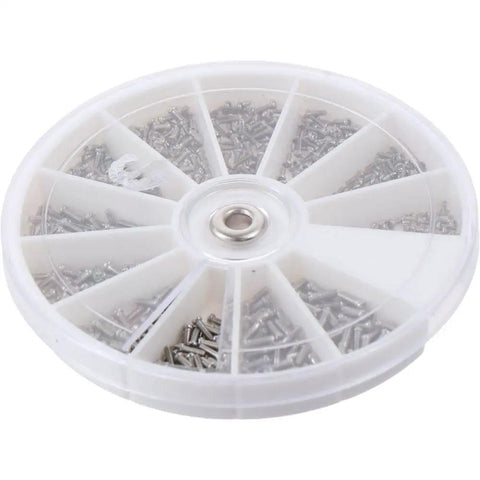 600Pcs Mini Screws Assortment Kit For Eyewear And Small Gadgets, 12 Sizes M1 To M1.6 in circular plastic case
