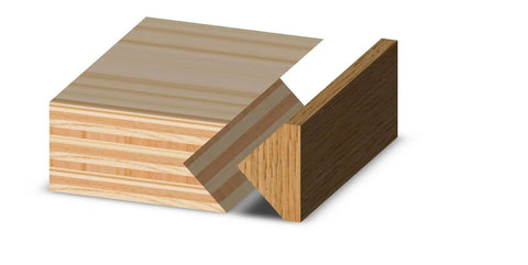 Carbide Edge Banding Router Bit Set With 1-1/2 Inch Diameter, 3/4 Inch Cutting Length demonstrating edge banding on wood panel