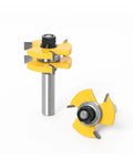 Premium 2 Piece Tongue Groove Router Bit Set Featuring 1/4 Inch Shank And Three Tooth T Shape Design for woodworking.