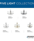 Five Light Chandelier In Brushed Nickel Finish, Classic Shaker Style Pendant Fixture For Dining Room Or Kitchen, 21 Inch Diameter