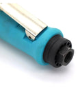 Mini Pneumatic Belt Grinder Sander Tool With Grit Belts For Polishing Metal, close-up of blue handle and air port.