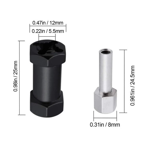 4 Pack Aluminum RC Wheel Spacers 12mm Hex With 25mm Offset Extension dimensions chart for Axial SCX10