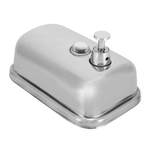 Heavy Duty Stainless Steel Wall Mount Soap Dispenser With Smooth Glide Manual Pump And Ergonomic One Touch Operation No Fuss Commercial Grade Setup For Bathroom Kitchen Solid Five Hundred Milliliter Storage Tank close-up view.