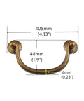 Six Pack Traditional Bail Cabinet Pulls In Antique Brass For Dresser Drawers And Cabinets, Shown with dimensions, 48mm width.