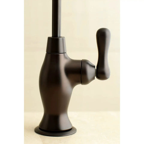 Close-up of Restoration Style Oil Rubbed Bronze Water Filtration Faucet with solid brass and zinc alloy build and lever handle design.