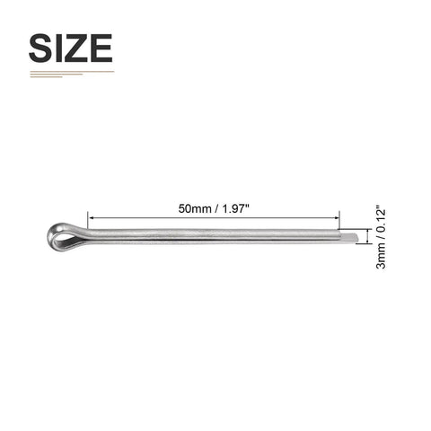 Heavy Duty 3mm by 50mm Cotter Pins 60 Pack for Machinery, 304 Stainless Steel Hairpin Fasteners Silver, Split Cotter Clips