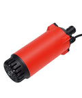Slick Cordless Submersible Pump Battery Operated Water Transfer Badass For Quick Flood Cleanup And Yard Draining Solid Stainless Steel Build No Sweat Sump Gear in red with a black base and tubing attachment.