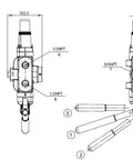 Technical drawing of Adjustable Detent Single Spool Hydraulic Log Splitter Valve A7 For 25GPM 3500PSI Open Center With 1/2 to 3/4 inch ports.