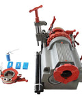 Pro Grade 110V Electric Pipe Threading Machine 750W Motor with accessories for conduit cutting and reaming.