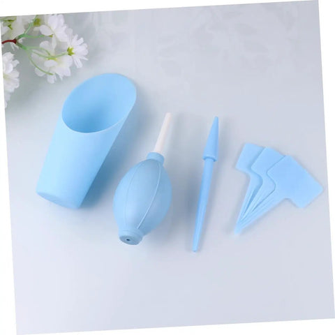 12 Piece Mini Succulent Gardening Tool Set Portable Plastic Tools For Indoor Bonsai Plant Care And Flower Pot Maintenance Light Blue For Home And Store Use Great For DIYers And Weekend Garden Warriors. blue plastic mini succulent tools on white background