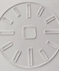 10 Inch Caliber Clock Router Template Guide Rock Solid Acrylic Jig for Heavy Duty Woodworking with knockout markings.