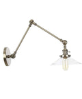 Wall Sconce Lights Indoor Bedroom Hallway Swing Arm Lamps with Switch,Adjustable Metal,Clear Glass Shade,Hardwired Industrial Lamp for and Living Room, side view with adjustable arm.