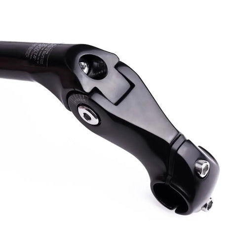 Adjustable Angle Bicycle Handlebar Stem Riser Aluminum Alloy Front Fork Stem Adapter For 25.4mm And 22.2mm Bar Clamp 180mm Quill Length Ride Ready 0 To 90 Degree Tilt Black in close-up view