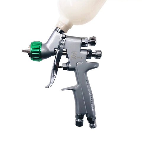 Pro Grade Mini Pneumatic HVLP Paint Spray Gun With 1.2mm Tip showing nozzle and handle for automotive detailing.