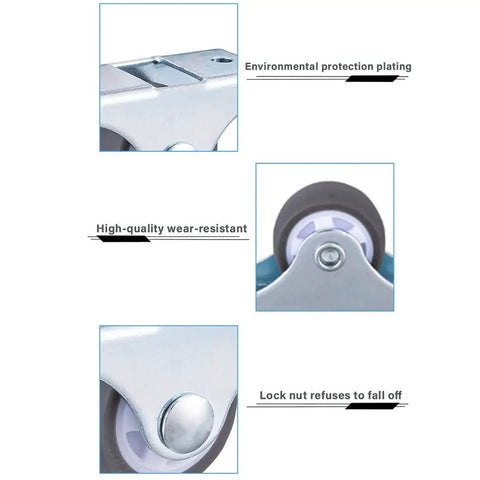 8 Pack Heavy Duty Fixed Caster Wheels With Rigid Non Swivel Base And Ball Bearing Top Plate close-up details
