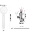 High Pressure Handheld Shower Head With On Off Pause Switch And 3 Spray Modes, dimensions shown, with hose and angle details.
