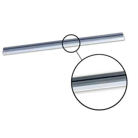 Close-up of Three And A Quarter Inch Reversible Carbide Planer Blades For DeWalt Freud Hitachi And More Double Sided Replacement Blades Last About Ten Times Longer Than HSS Pack Of Ten