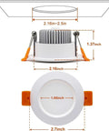 Dimensions of Smart 2 Inch LED Recessed Downlights With WiFi RGB Color Changing And Dimmable CCT 2700K To 6500K 5W 120V Ceiling Lights