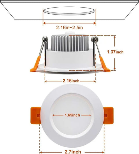 Dimensions of Smart 2 Inch LED Recessed Downlights With WiFi RGB Color Changing And Dimmable CCT 2700K To 6500K 5W 120V Ceiling Lights
