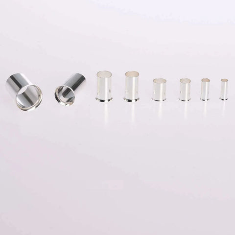 Assortment Of Wire Ferrule Connectors Kit 8 Sizes Tinned Copper Crimp Terminals For 12 AWG Down To 2/0, aligned on white surface