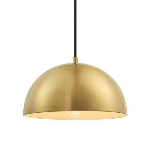 Hazel 1-Light Pendant Light In Matte Brass With Black Fabric Cord, Retro Dome Shade Ceiling Fixture For Kitchen Island Or Living Room