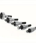 Heavy Duty Rock Solid HSS Hole Saw Drill Bits Set Tough As Nails Workhorse Cutter For Wood Metal Aluminum Plastic No Drama 5 8 To 1 3 16 Inch Range Pro Tools, five piece set on white background.