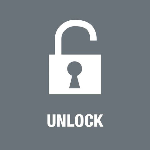 Illustration of a white open padlock on gray background with the text 'UNLOCK' beneath