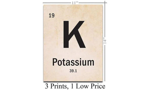 Periodic Table Of Elements Poster Set For Chemistry Nerds And Classrooms, Potassium element print, 11x14 science wall decor