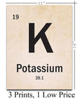 Periodic Table Of Elements Poster Set For Chemistry Nerds And Classrooms, Great Science Wall Art Decor showing element Potassium.
