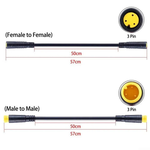 Top Tier 3 Pin Ebike Extension Cable Extender For Bafang Throttle And Brake Sensors 57cm Long Wire With Pure Copper Cores Gold Plated Contacts Built Tough female to female and male to male