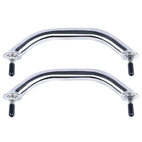 Two Pack Beefy Marine Stainless Boat Grab Handle, Heavy Duty Round Tube Handrail With Flange And Stud, Mirror Polished Finish