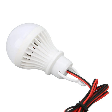 LED Camping Lantern With 5W Clamp Power Supply Portable 12V 400LM Tent Light design focus with red and black wires visible