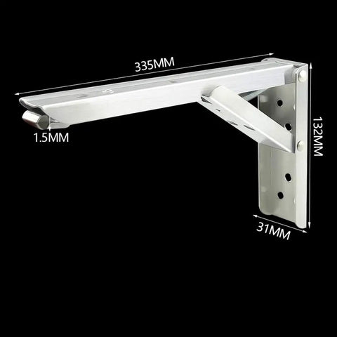 Heavy Duty Folding Triangle Wall Brackets For Custom Corner Shelves, built like a tank stainless steel, 335mm long, detailed view.