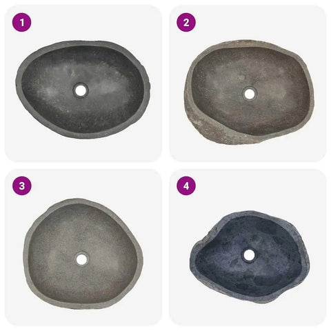 HKPWRBFG River Stone Sink Oval Wash Basin Bathroom Countertop Vessel from top, showcasing unique organic shapes and textures.