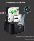 Premier Dual Bay External Hard Drive Docking Station Supporting 2.5 And 3.5 Inch SSD And HDD Drives Via Rapid SATA III To USB 3.0 Connection showing clone function setup.