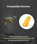 Zero Clearance Table Saw Insert For DeWalt DWE7491RS With Tight Fit And Precision Cut For Cleaner Cuts Less Tear Out Grippy Mount Easy Install And A Snug Secure Yellow Finish Perfect For Home Workshop shown next to compatible table saw.