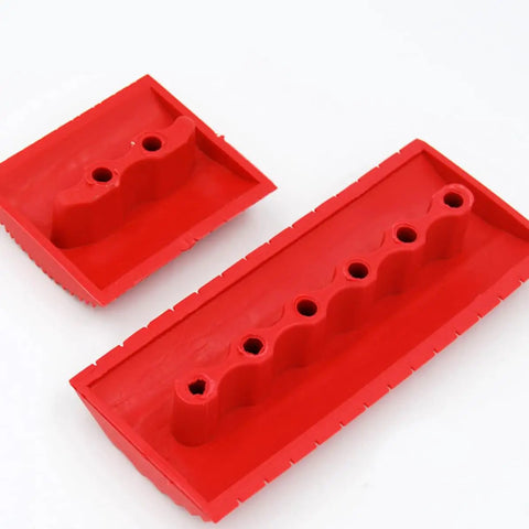 Two Piece Rock Solid Faux Wood Grain Roller Kit For Super Smooth Wall And Furniture Texture Painting With Durable Rubber Design Stamping Tools That Guarantee A Knockout Finish Every Single Time. Red rubber stamps laid side by side.