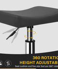 Square Rolling Stool With Footrest PU Leather 360 Degree Swivel On Wheels Height Adjustable Chair For Spa Salon Desk Drafting Vanity Grey Built Tough For All Day Comfort And EZ Mobility, close-up of seat and height adjustment mechanism.