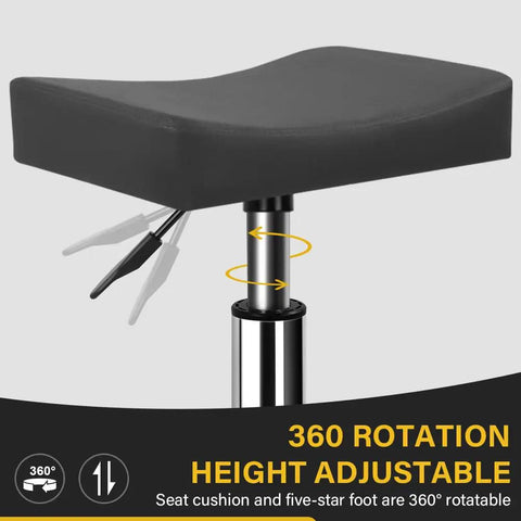 Square Rolling Stool With Footrest PU Leather 360 Degree Swivel On Wheels Height Adjustable Chair For Spa Salon Desk Drafting Vanity Grey Built Tough For All Day Comfort And EZ Mobility, close-up of seat and height adjustment mechanism.