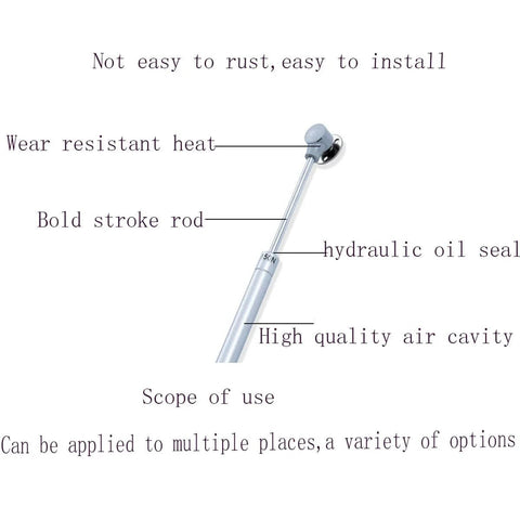 Diagram of Gas Spring Lift Support For Cabinet Doors 20N 4.4 Lb, Stainless Steel And Nylon Construction, highlighting features.