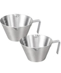Two Piece Stainless Steel Espresso Cups With Handles And A Pro Pour Double Spout Measuring Cup, Dual Scale, V Shaped Mouth, 3.4 Oz 100 Ml