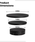 Product dimensions of Smooth Electric Rotating Display Turntable With Remote Control, detailing sizes 8.66in, 7.09in, and 5.91in.