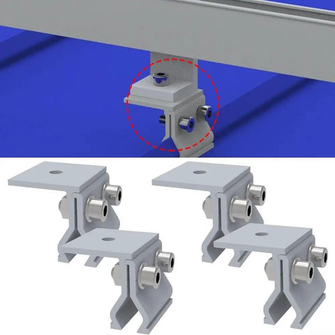 Rock Solid Aluminum Alloy Roof Clamp With Stainless Steel Screws Heavy Duty Solar Panel Mount Hardware attached to metal roof.