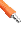 Kickass 5 Inch Air Blow Gun Featuring An Angled Bent Nozzle And Comfortable Pistol Grip To Whiz Through Debris And Dry Surfaces Fast Without Raising Noise Levels In Your Garage Or Auto Shop Ventures, showing orange body and metal connection.