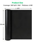 Heavy Duty Black Underlayment Roll With Adhesive Strip For Vinyl Laminate Engineered Wood Floors 6 Mil Thick 360 Square Foot Coverage dimensions 60ft x 6ft