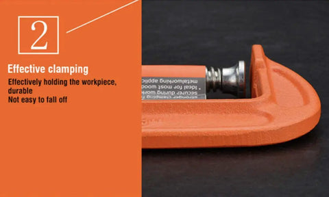 Heavy Duty 8 Inch C Clamp In Iron Alloy With Thick Screw And T Rotary Handle Swivel Jaw Pad For Even Pressure, orange close-up