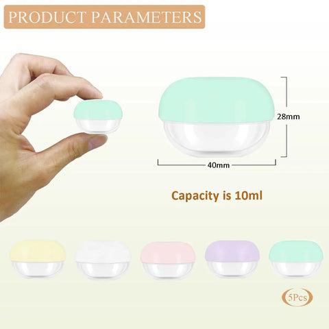 Five Pack 10ml Travel Containers Set For Creams, Lotions, And Makeup, Ultra Compact Lightweight Travel Jars For On The Go.