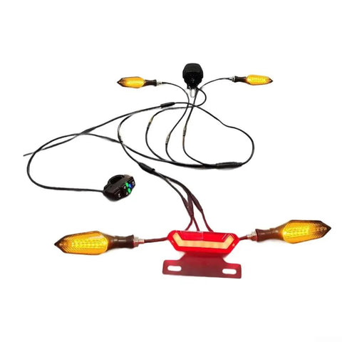 36V 48V 52V E Bike And Tricycle Light Kit Featuring Front Headlight, Rear Brake Light, Flowing Turn Signals, Waterproof Construction Fit For BAFANG And Other Electric Bikes, with wired LED lights