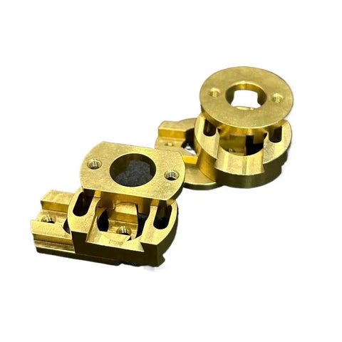 Upgrade Your BLV VzBoT 3D Printer Setup With These Awesome Square 18mm Oldham Couplers For T8 Z Axis Lead Screws, Perfectly Fitted Ramps Ensure Smooth Prints Every Single Time Without Any Wobbles Or Jitters. Brass 18mm Oldham coupler for T8 Z axis lead screws, shown in two angles